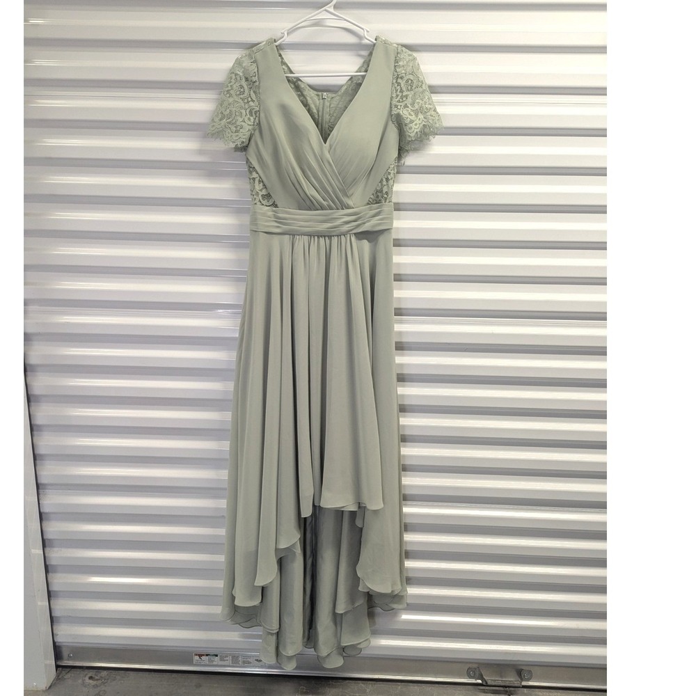 Romantic Cottagecore Lace Chiffon Gown Dress High Low Sage JJ's House 10 NWT